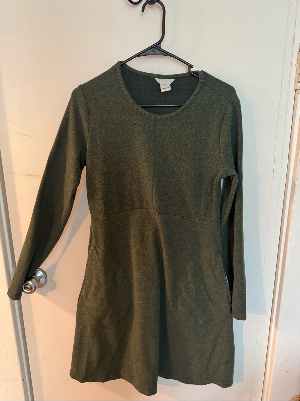 Duluth Trading Co. Green Solid T-Shirt Dress XS Long Sleeve Round Neck Knit